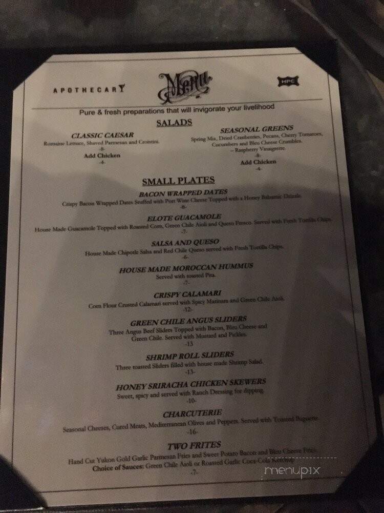 Apothecary Lounge - Albuquerque, NM menu_pic