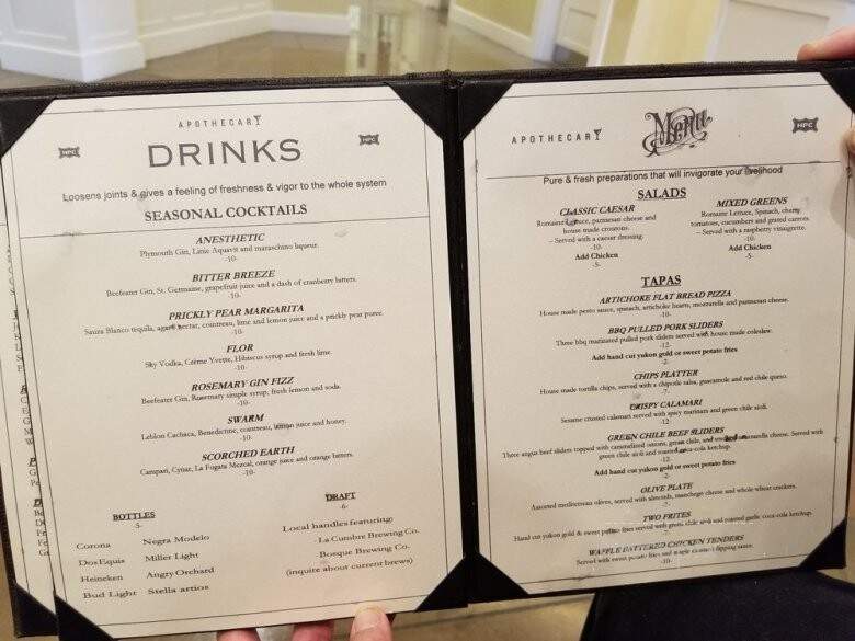 Apothecary Lounge - Albuquerque, NM menu_pic