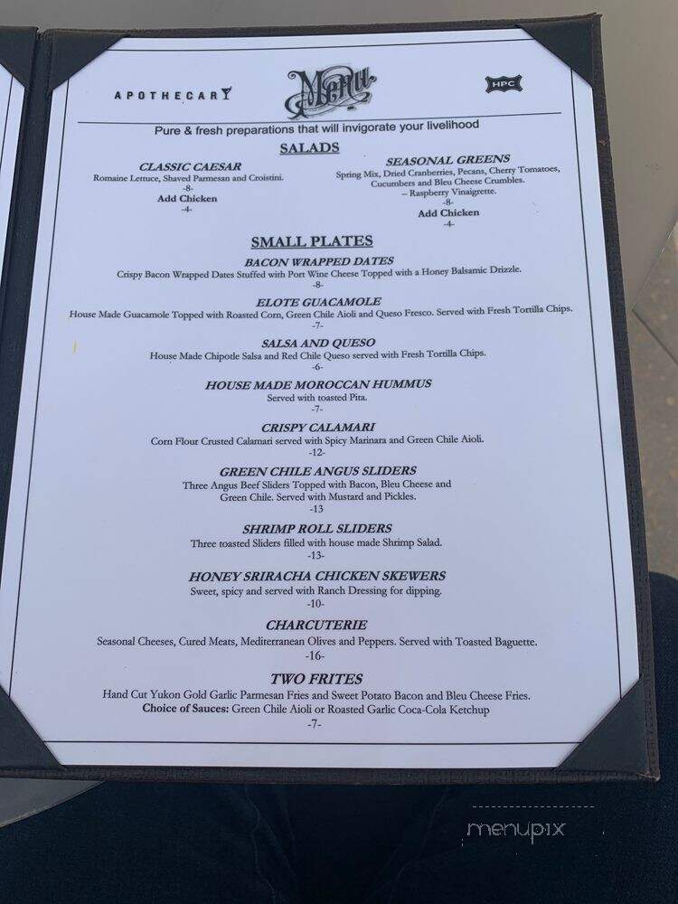 Apothecary Lounge - Albuquerque, NM menu_pic