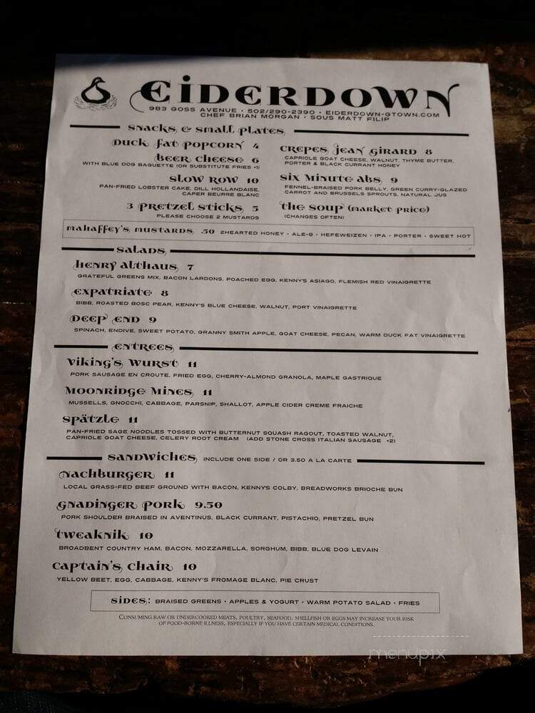 Eiderdown - Louisville, KY menu_pic