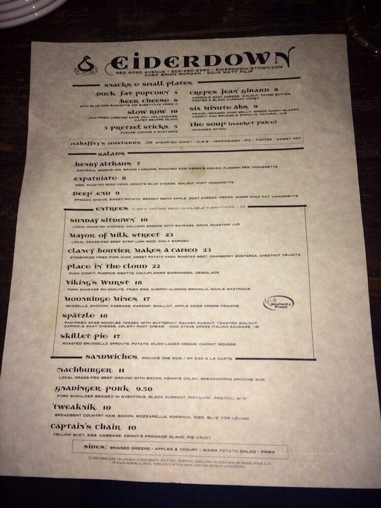 Eiderdown - Louisville, KY menu_pic
