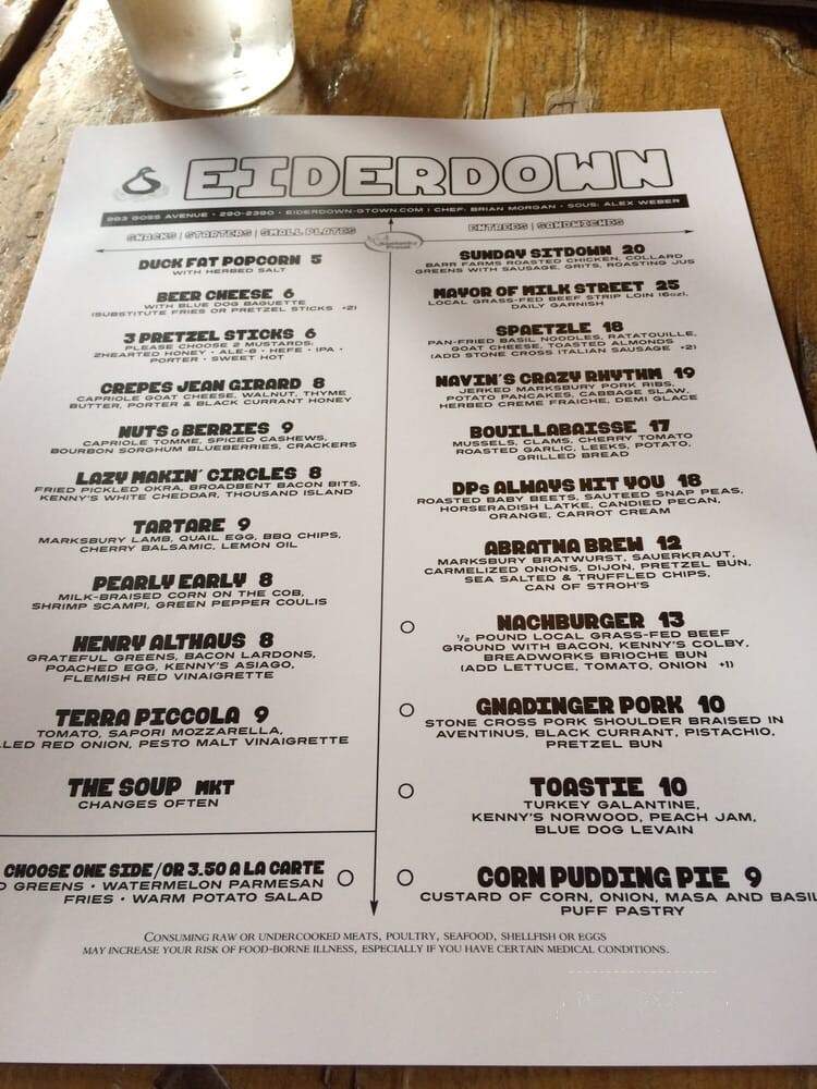 Eiderdown - Louisville, KY menu_pic