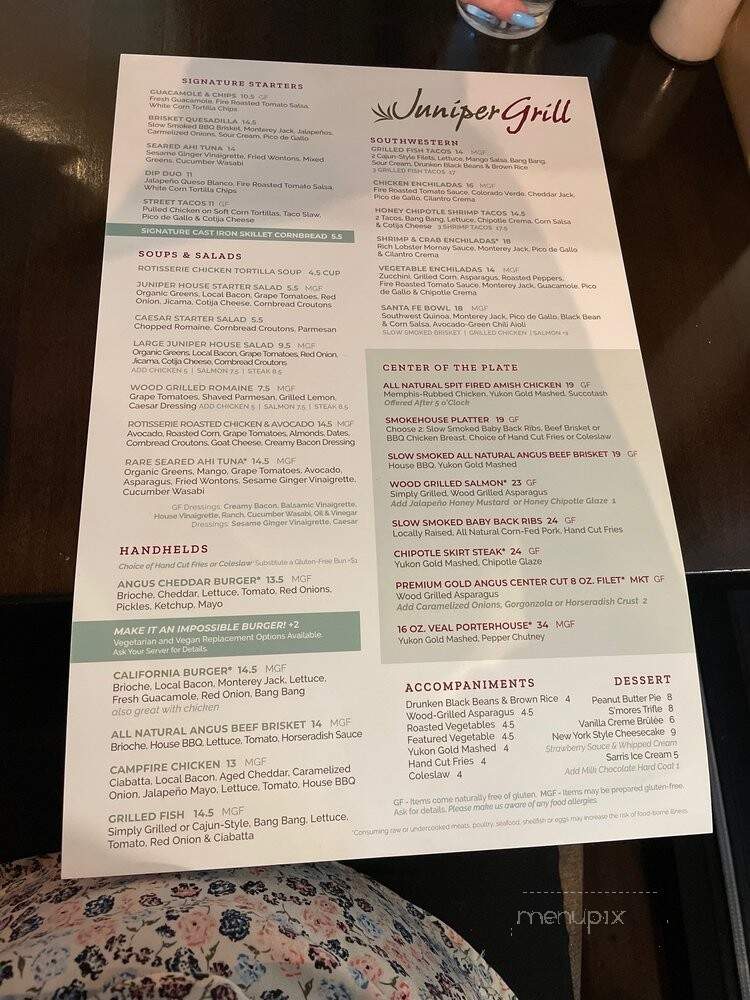 Juniper Grill - McMurray, PA menu_pic