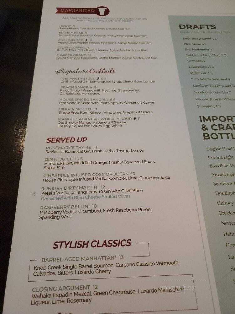 Juniper Grill - McMurray, PA menu_pic
