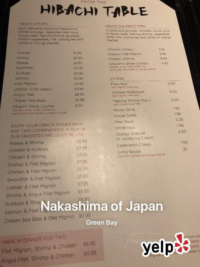 Nakashima of Japan - Green Bay, WI menu_pic