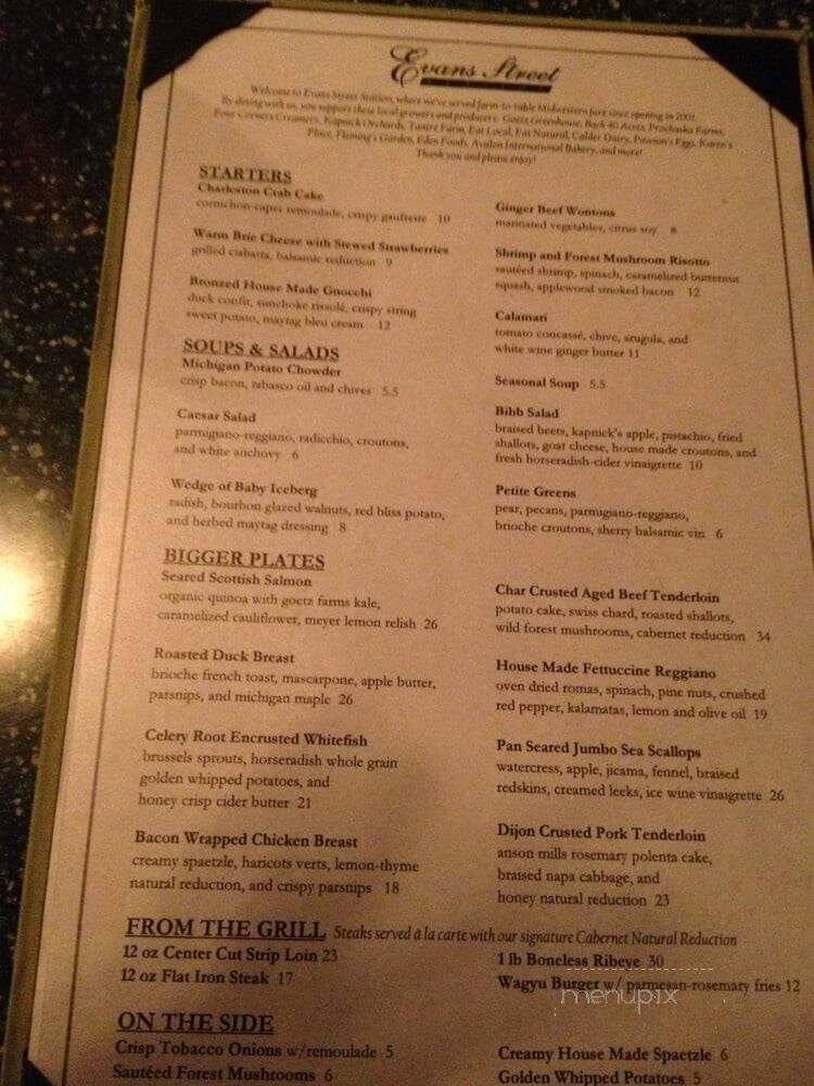 Evans Street Station - Tecumseh, MI menu_pic