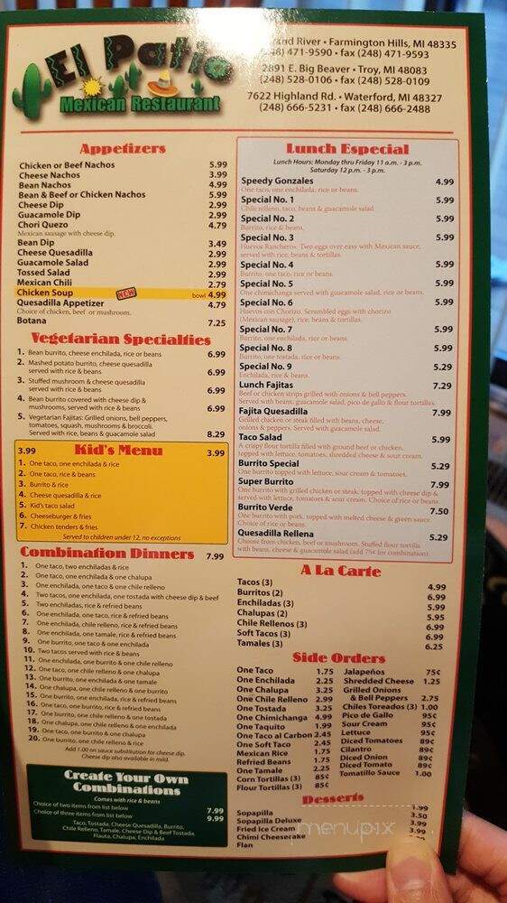 El Patio Mexican Restaurant - Waterford, MI menu_pic