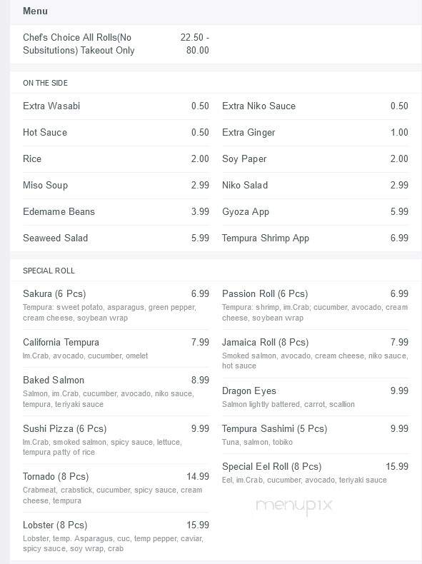 Niko Sushi - Tecumseh, ON menu_pic