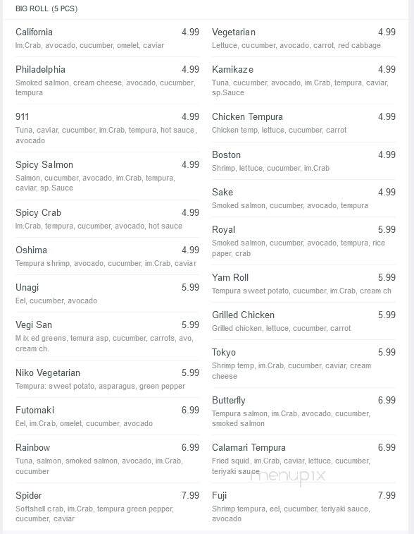 Niko Sushi - Tecumseh, ON menu_pic