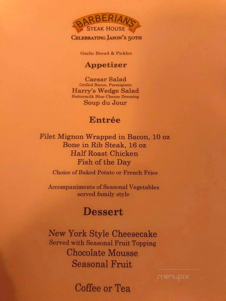 Barberian's Steakhouse - Toronto, ON menu_pic