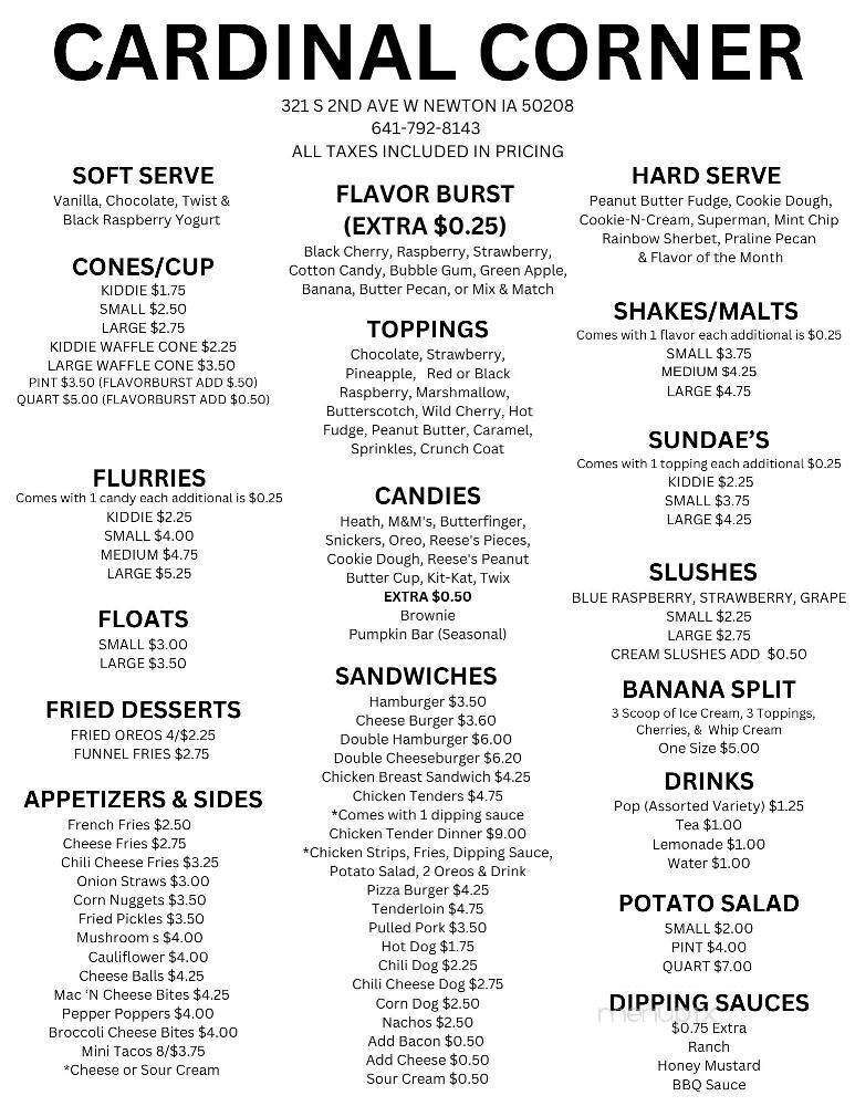 Cardinal Corner - Newton, IA menu_pic