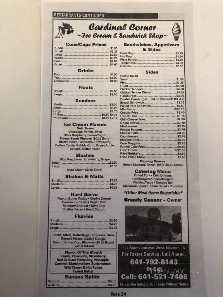 Cardinal Corner - Newton, IA menu_pic