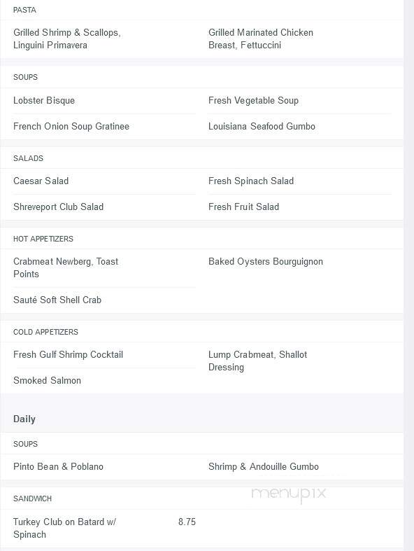 Shreveport Club - Shreveport, LA menu_pic
