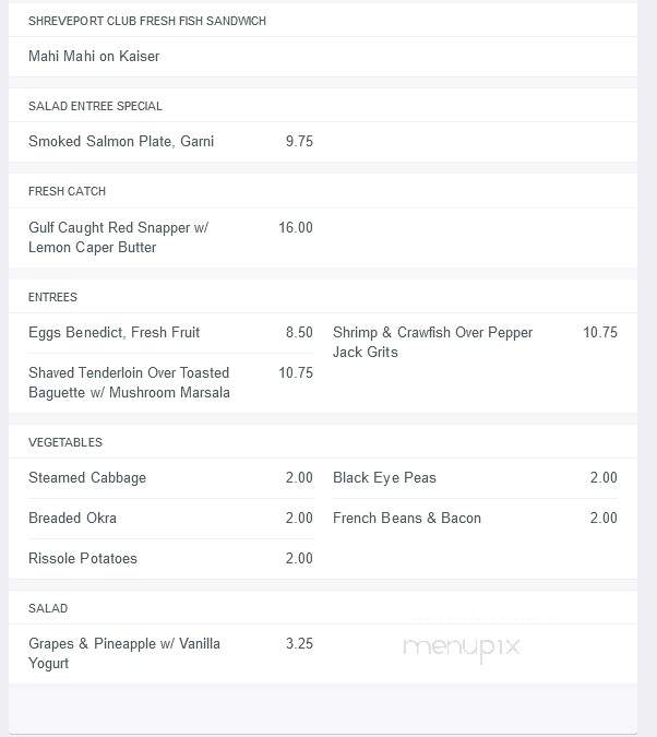 Shreveport Club - Shreveport, LA menu_pic