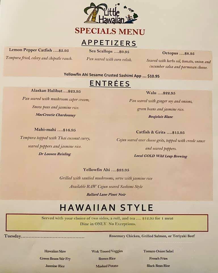 Little Hawaiian Restaurant - Carrollton, GA menu_pic