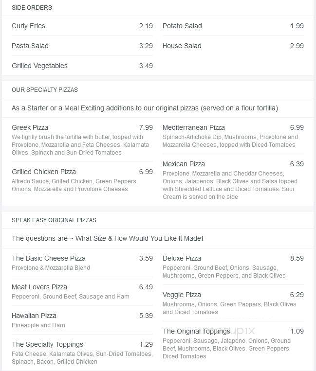 Speakeasy - Columbus, GA menu_pic