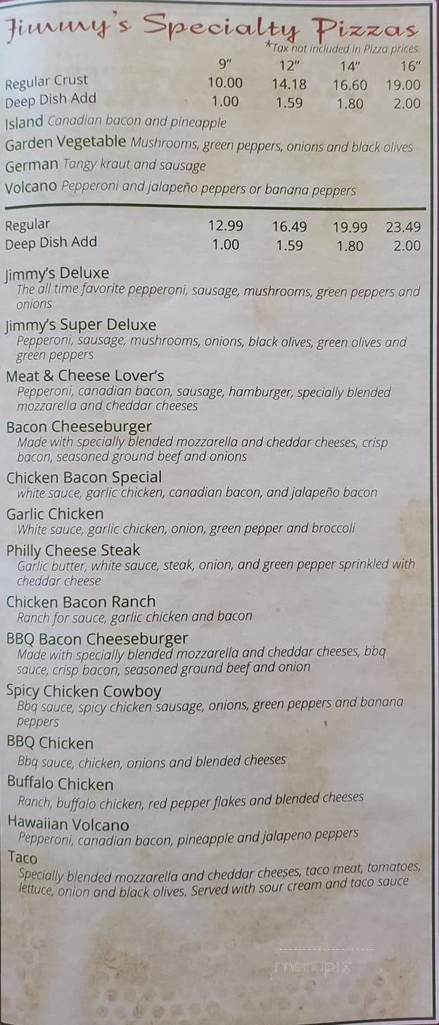 Jimmy's Pizza - Benson, MN menu_pic