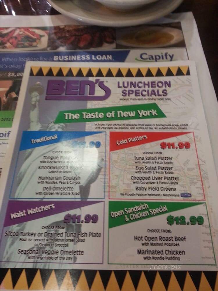 Ben's - Greenvale, NY menu_pic