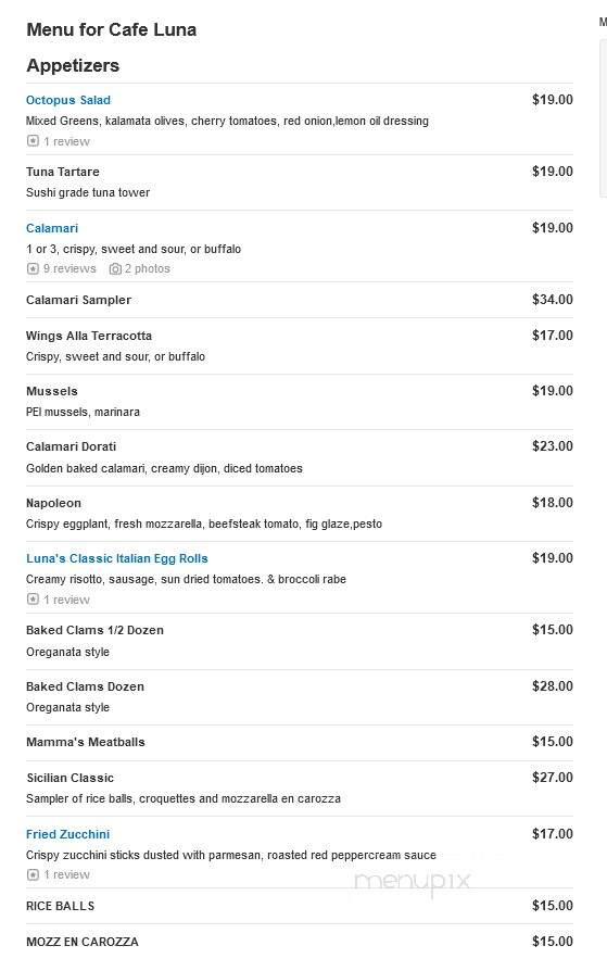 Cafe Luna - Staten Island, NY menu_pic