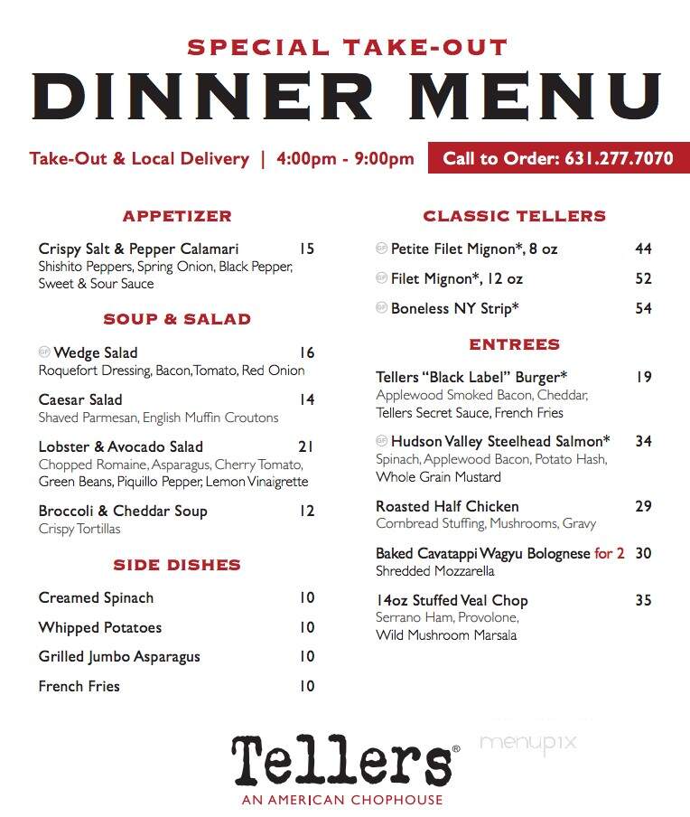 Tellers Restaurant - Islip, NY menu_pic