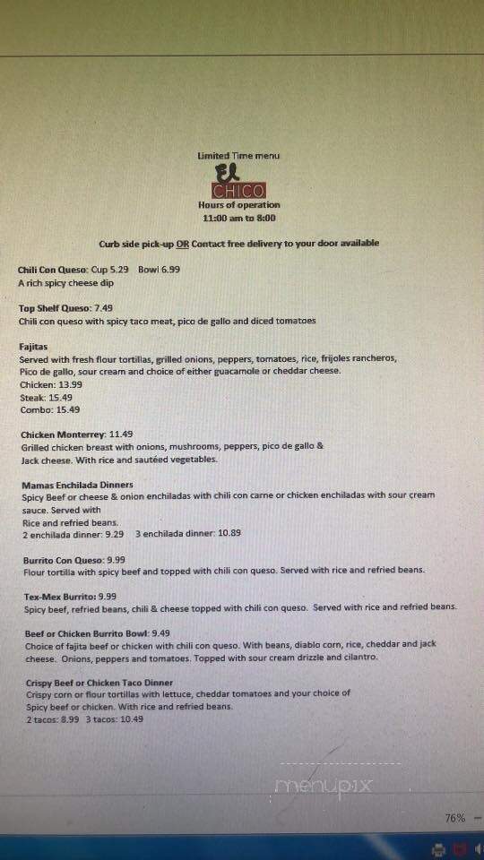El Chico Cafe - Ardmore, OK menu_pic
