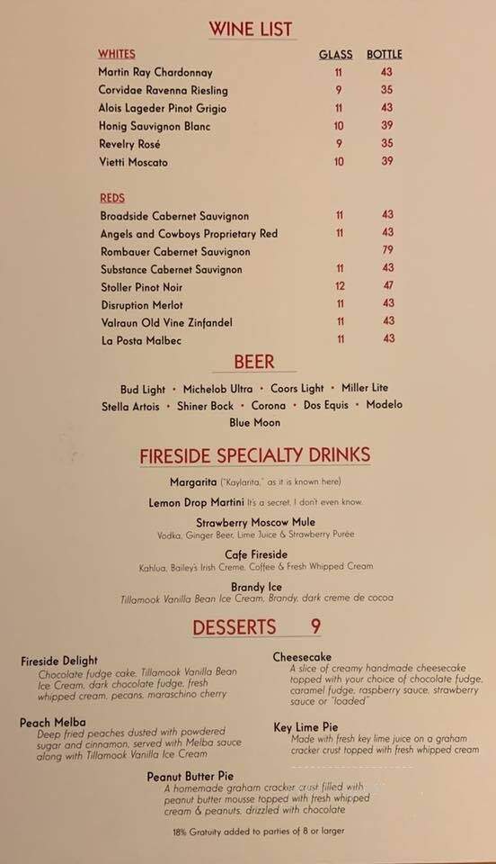 Fireside Dining - Ardmore, OK menu_pic