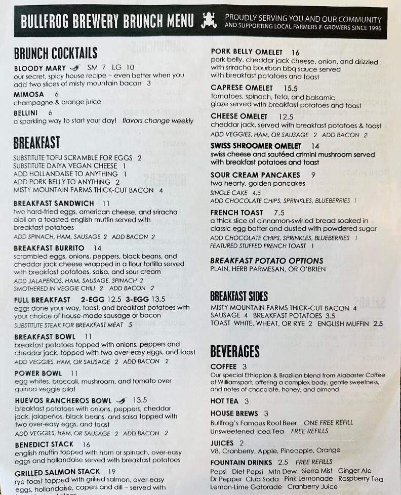 Bullfrog Brewery - Williamsport, PA menu_pic