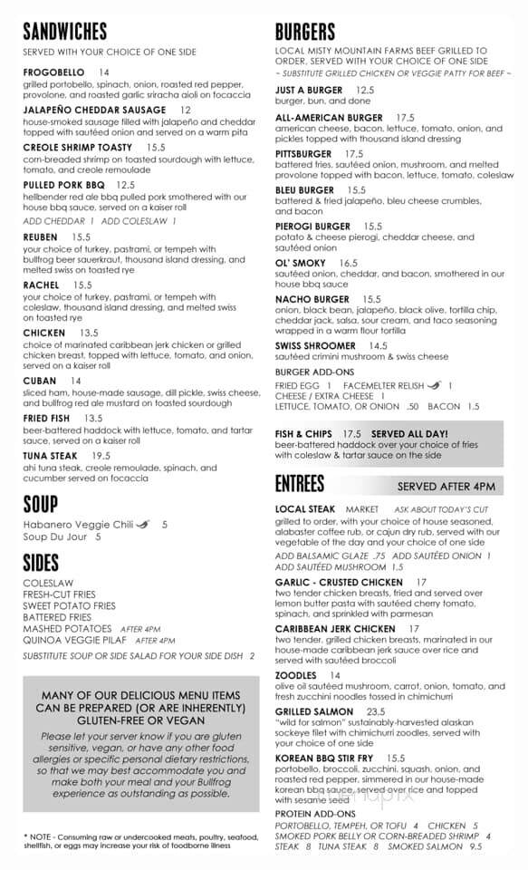 Bullfrog Brewery - Williamsport, PA menu_pic