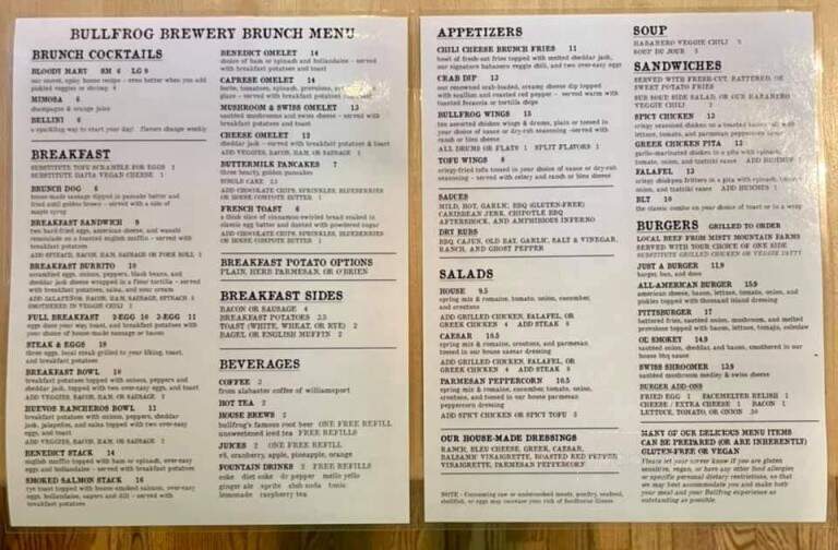 Bullfrog Brewery - Williamsport, PA menu_pic
