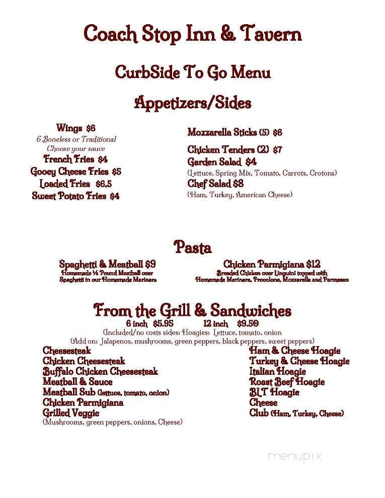 Coach Stop Inn - Wellsboro, PA menu_pic