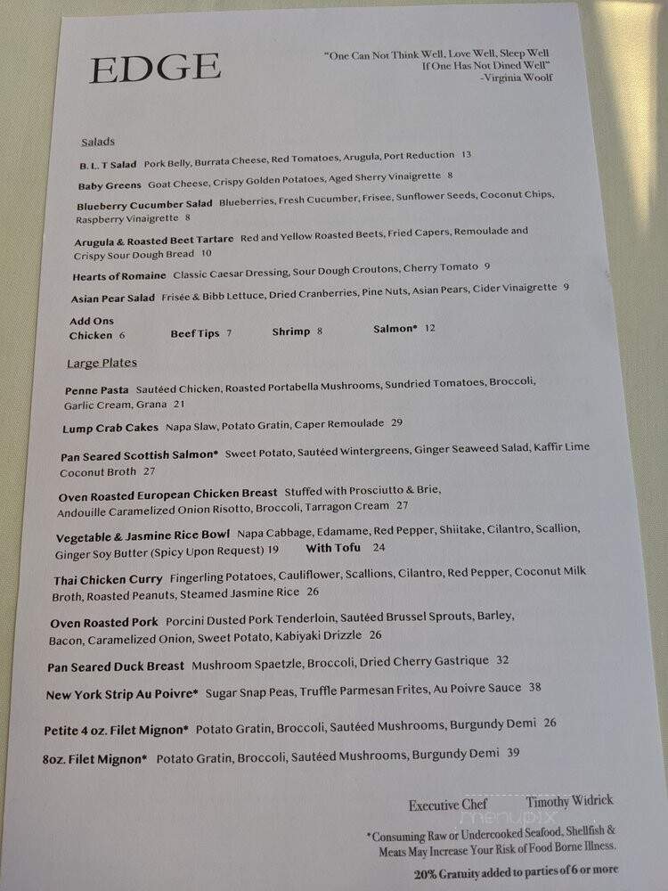 Edge Restaurant - Bethlehem, PA menu_pic
