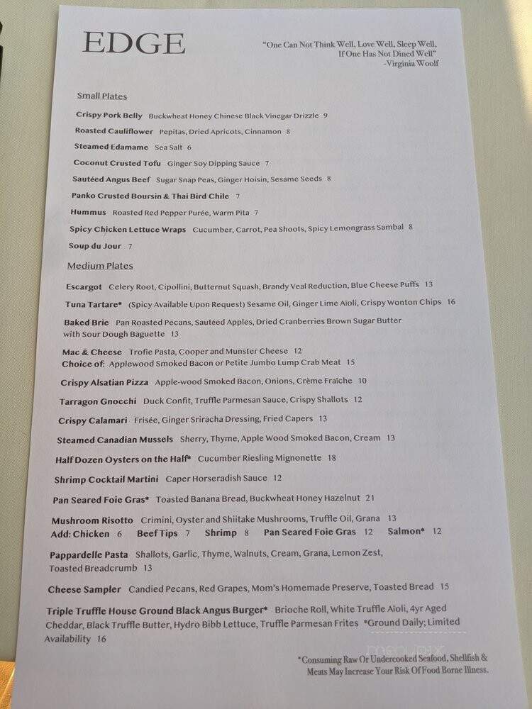 Edge Restaurant - Bethlehem, PA menu_pic