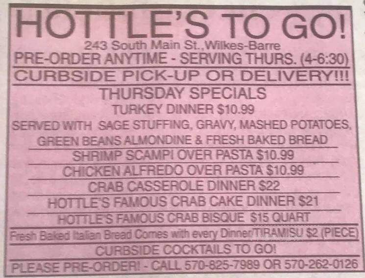 Hottle's Restaurant - Wilkes Barre, PA menu_pic