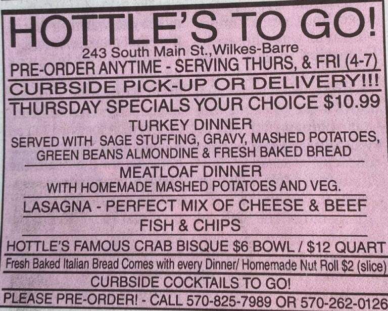 Hottle's Restaurant - Wilkes Barre, PA menu_pic