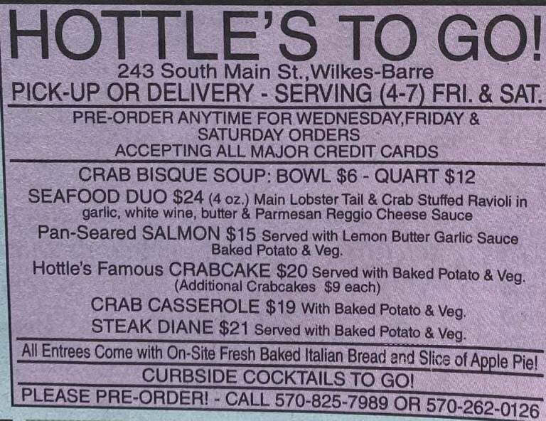 Hottle's Restaurant - Wilkes Barre, PA menu_pic