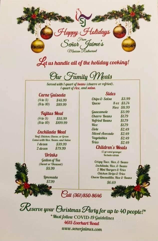 Senor Jaime's Mexican Restaurant - Corpus Christi, TX menu_pic