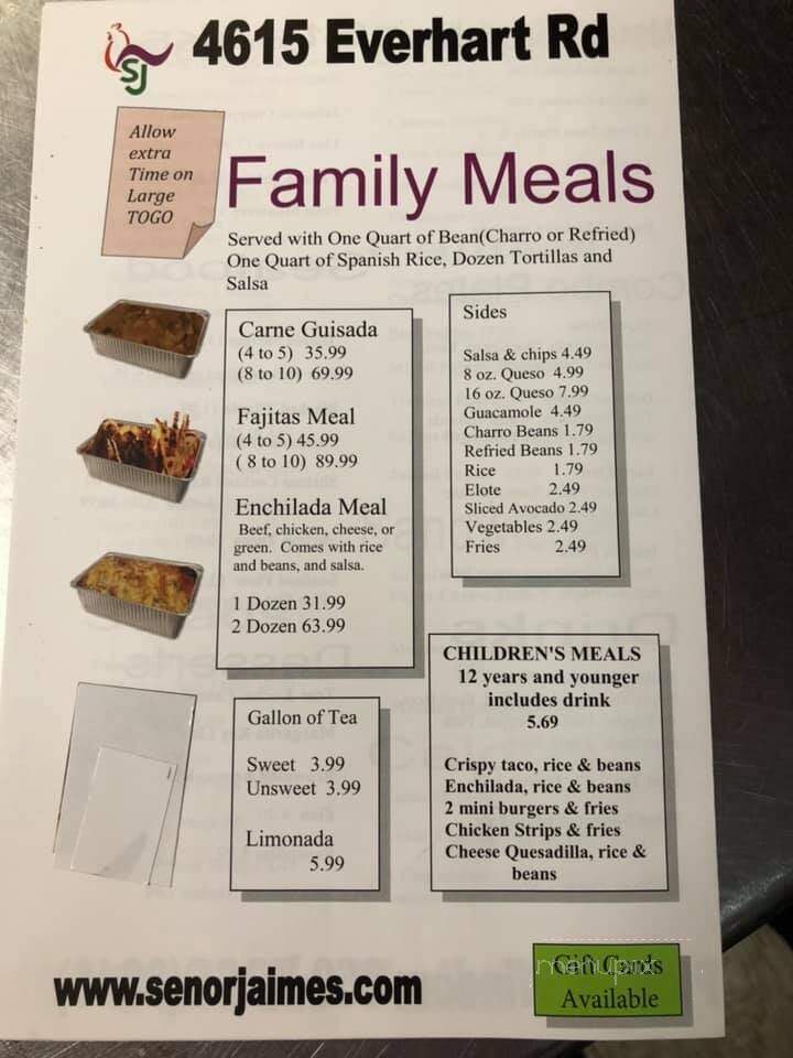 Senor Jaime's Mexican Restaurant - Corpus Christi, TX menu_pic