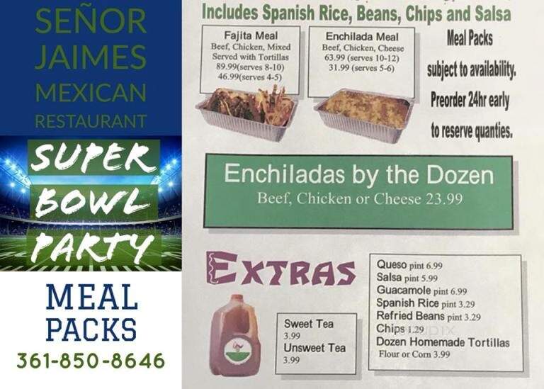 Senor Jaime's Mexican Restaurant - Corpus Christi, TX menu_pic