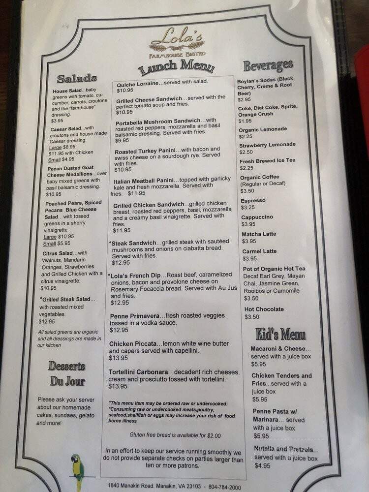 Farmhouse At Manakin Road - Manakin Sabot, VA menu_pic