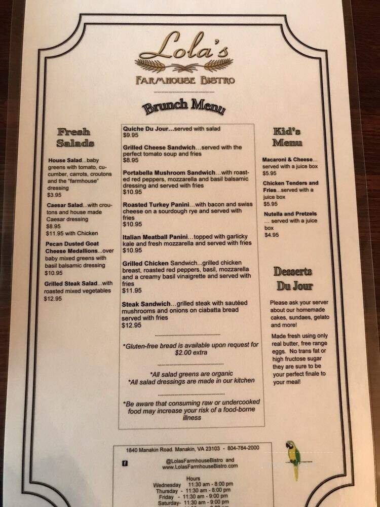Farmhouse At Manakin Road - Manakin Sabot, VA menu_pic