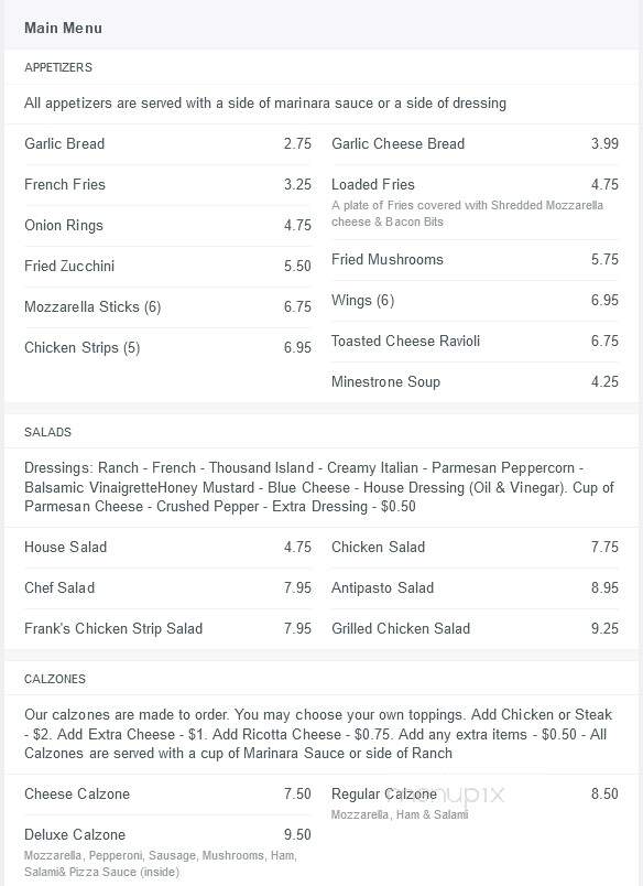 Frank's Pizza - Roanoke, VA menu_pic