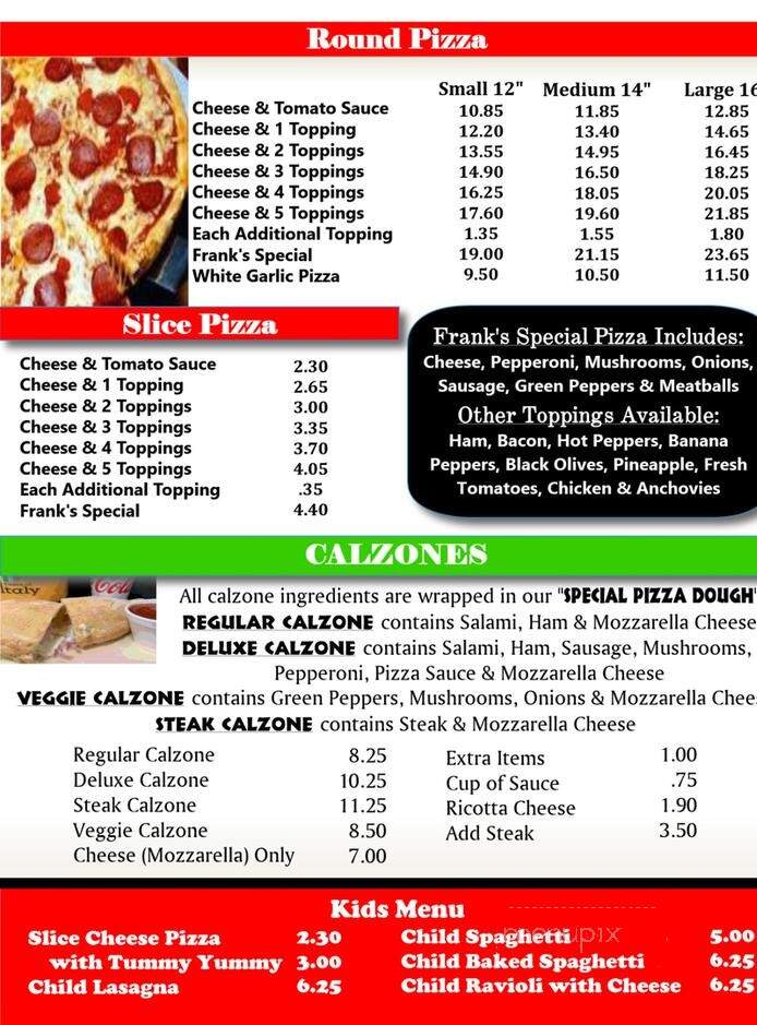 Frank's Pizza - Rocky Mount, VA menu_pic
