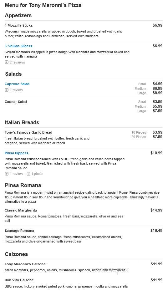 Tony Maronni's - Sussex, WI menu_pic
