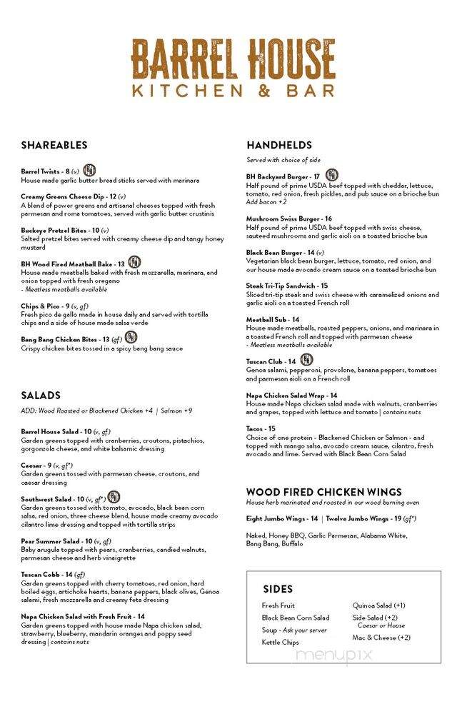 Barrel House Kitchen & Bar - Mason, OH menu_pic
