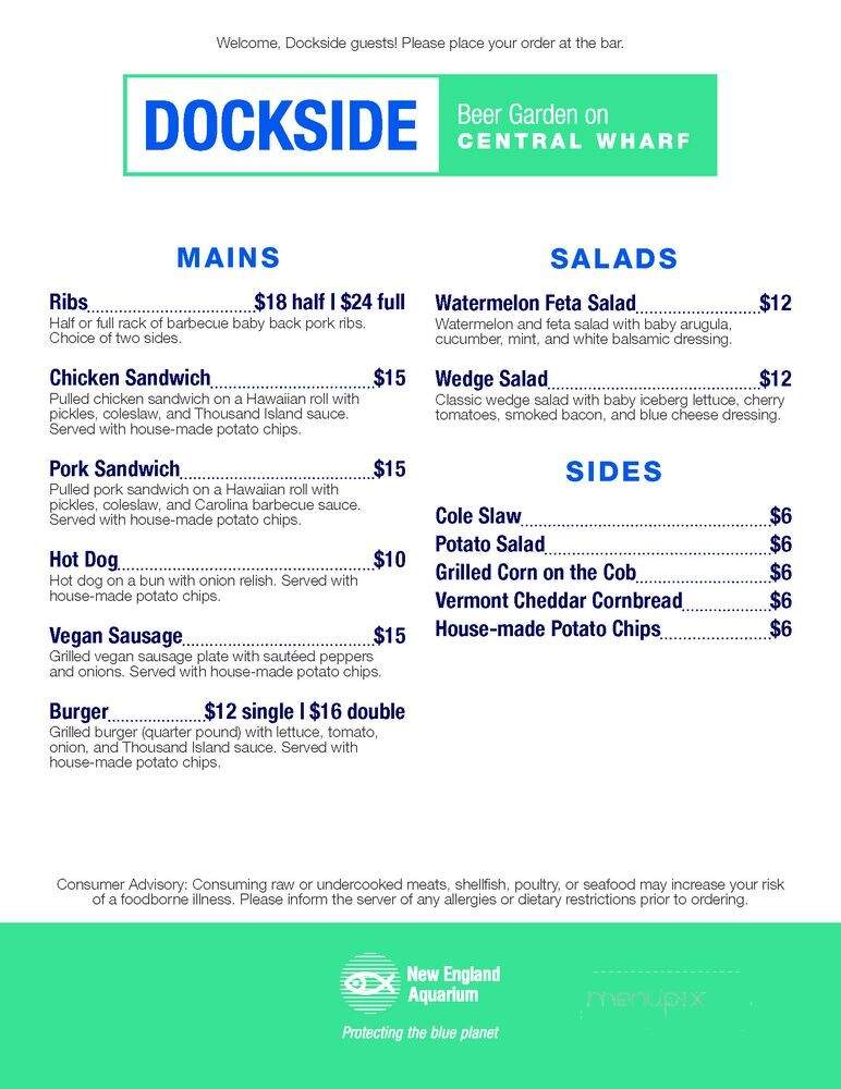 Dockside Beer Garden On Central Wharf - Boston, MA menu_pic