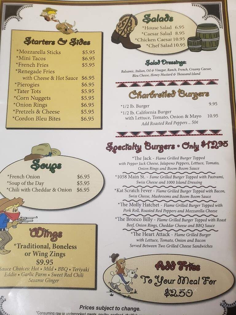 Renegades Saloon - Newfoundland, PA menu_pic