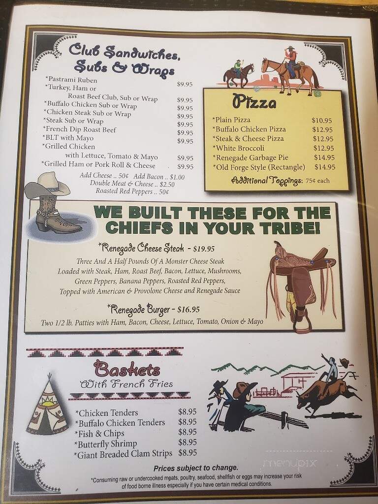 Renegades Saloon - Newfoundland, PA menu_pic