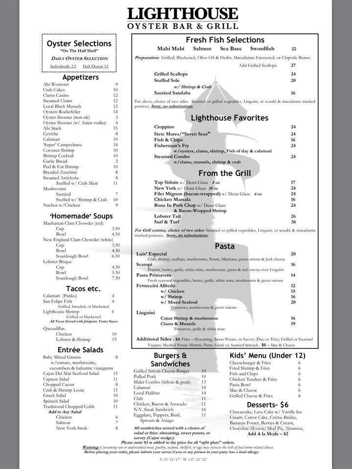 Lighthouse Oyster Bar & Grill - Oceanside, CA menu_pic
