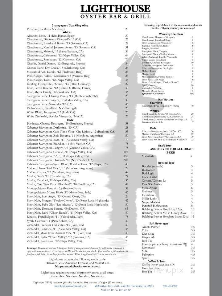 Lighthouse Oyster Bar & Grill - Oceanside, CA menu_pic