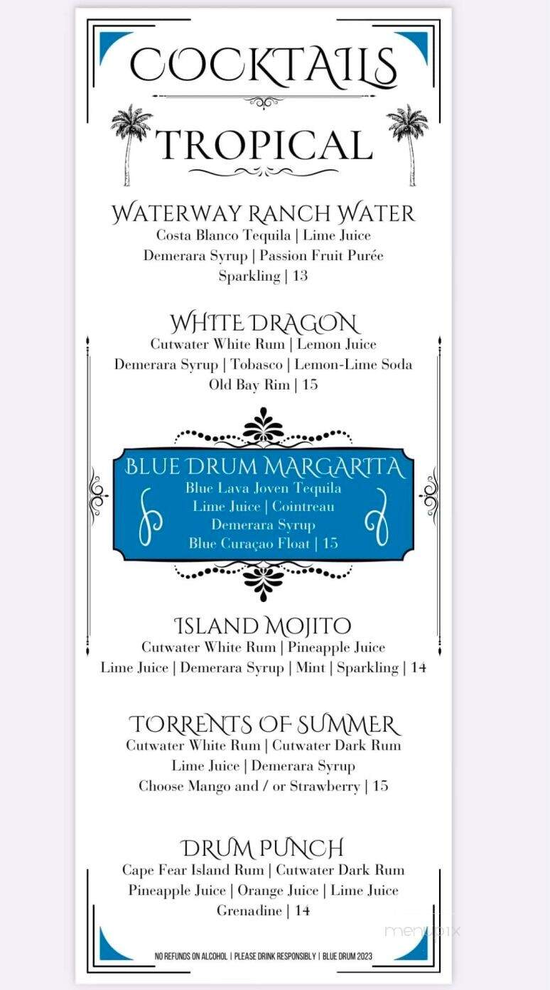 Blue Drum - Little River, SC menu_pic